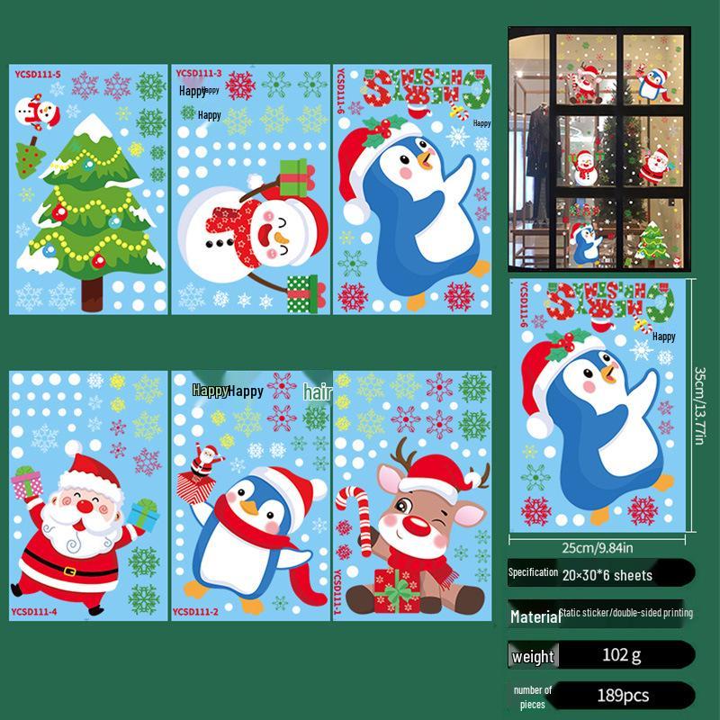 Cross-border Christmas Static Cling Window and Wall Stickers for Glass Doors and Shopping Malls