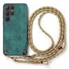 For Samsung Galaxy S24 Ultra Retro Leather Phone Back Cover with Adjustable Strap