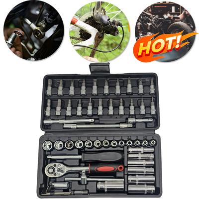 46/53pc Drive Socket Ratchet Wrench Set With Bit Socket Set Metric And Extension Bar Multifunctional Wrenche Car Repair Tool Kit