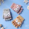 1 Pair Ages 6-10 Boys' & Girls' Gloves Cartoon Fox Half-Finger Winter Style Coffee Brown Stretch Gloves