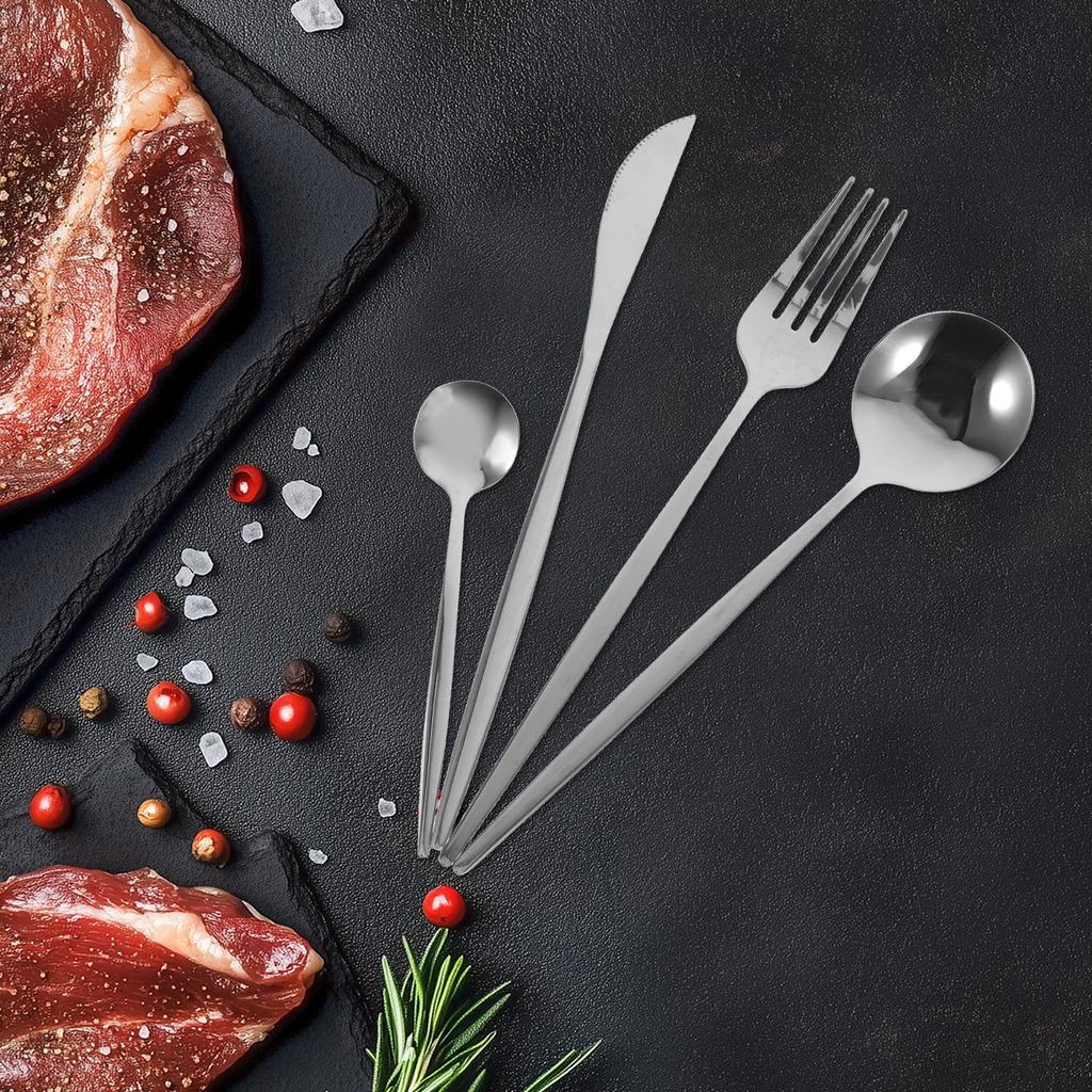 6 Sets Stainless Steel Dinnerware Steak Western Food Flatware Forks Spoons Cutters Reusable Utensil Set for Family Dinners Party