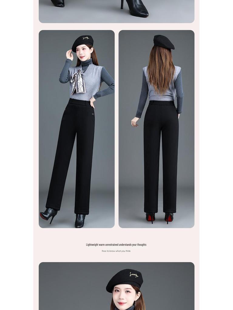 Women's Thickened Wool Denim High Waist Winter Pants - Plus Size Cashmere & Velvet Warm Cotton Elastic Pants