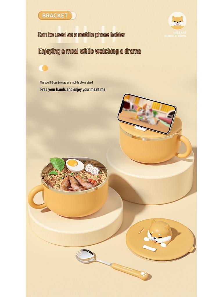 Creative Stainless Steel Rice Bowl & Chopsticks Set: Cartoon Style, Ideal for Dormitory & Outdoor Use