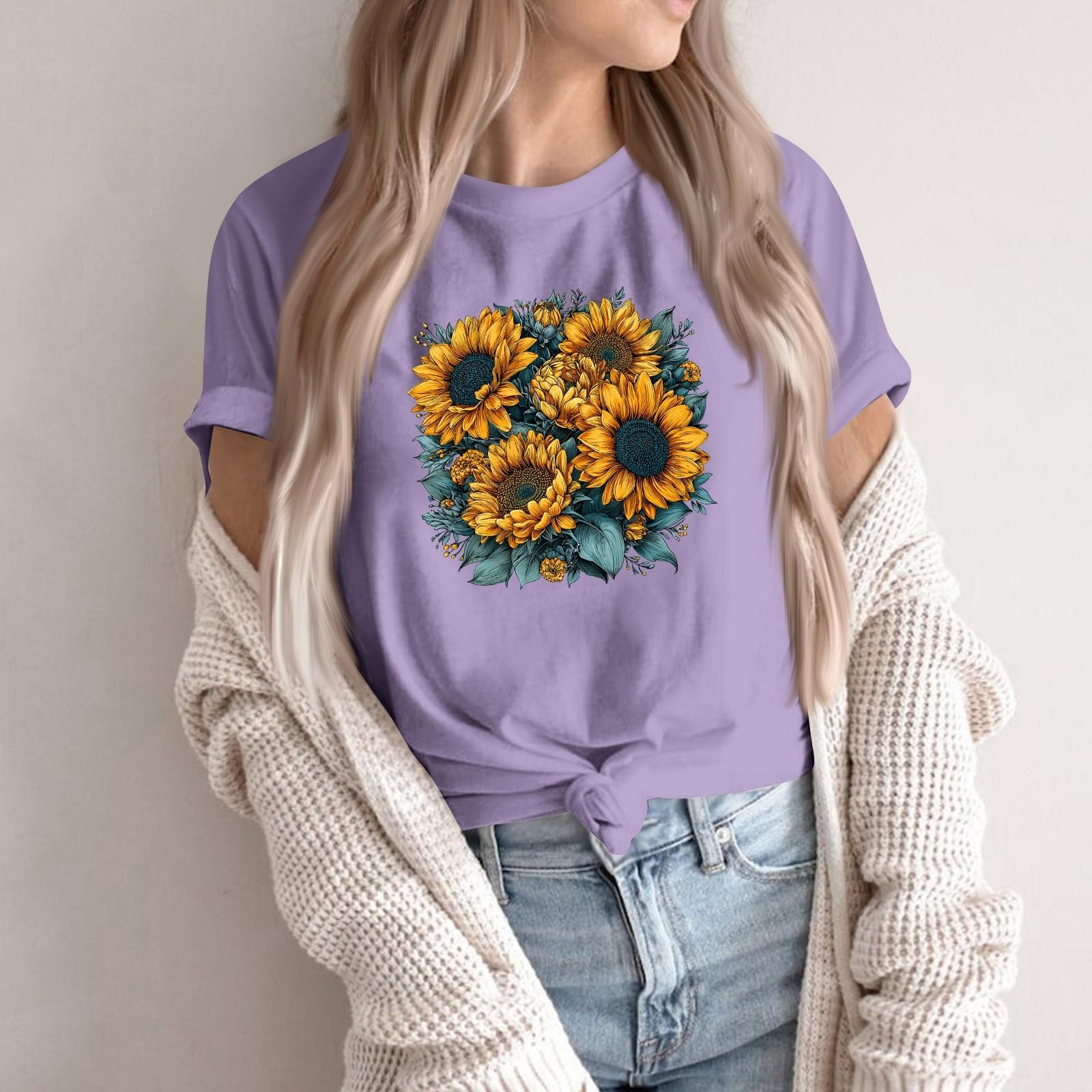 

Женская модная повседневная футболка-пуловер с принтом, круглым вырезом и короткими рукавами XXL фиолетовый