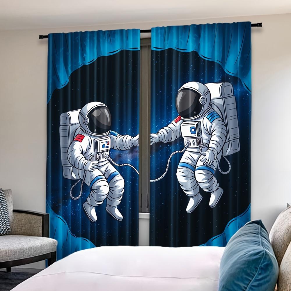 Set Of 2 Contemporary Astronaut Space Adventure Curtains Style Semi All Season Woven Polyest Curtain Sheer Made Polyester With Rod Pocket Machine