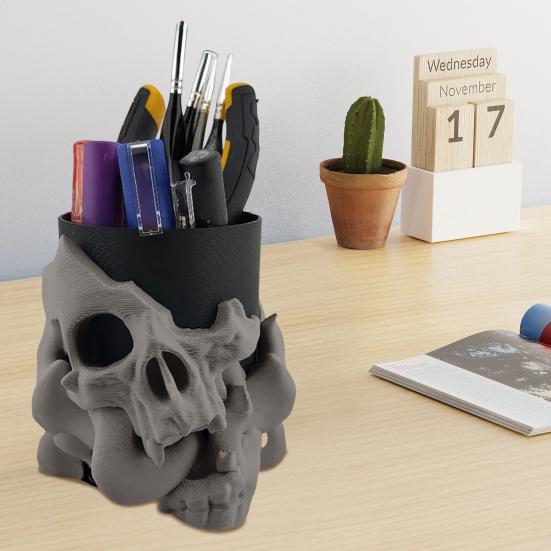Skull Pen Holder Makeup Brush Holder Bathroom Storage Holder Skeleton Desk Organizer for Keys Cosmetic Tools Halloween Decorations