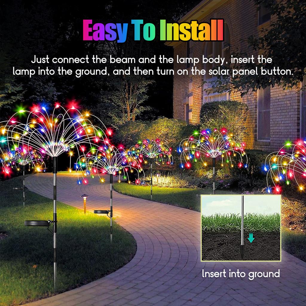 3/4/5PCS LED Solar Firework Light ,Outdoor Waterproof Garden Lights 8 Modes Fairy Lights For Party Pathway Yard DIY Decor
