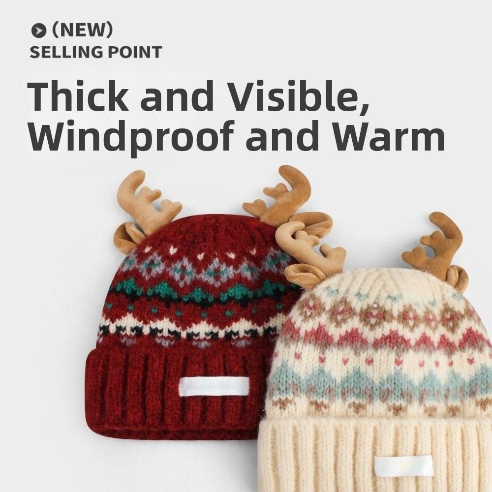 Windproof Knitted Deer Antler Hat Knitted Festival Christmas Antler Hat New Deer Hat  Outdoor