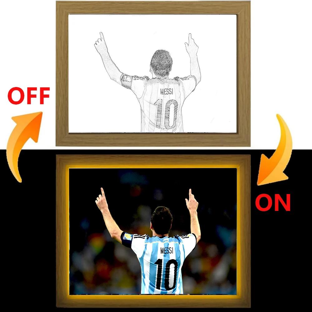 USB Light Painting Football Character Messi Light Moon Lamp Wall Art for Room Decor Home Friends Fan's Birthday Christmas Gifts