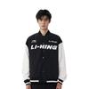 Li Ning Sports Lifestyle Series American Vintage Street Style Spliced Single-Breasted Long Sleeve Baseball Jacket Unisex Jacket Black AWDU779-2