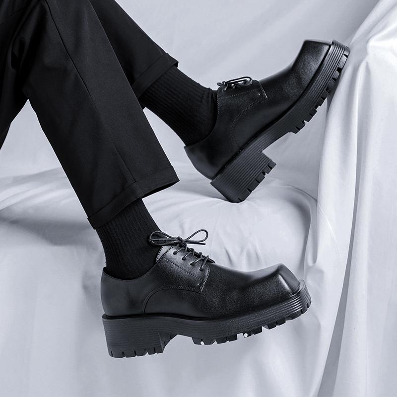 Square top thick soled men's leather shoes Fashion designer style Youth Outdoor Trendy Party Handsome adult shoes Plus Size -46