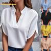 Moda Donna Casual Tinta Unita Stampa Manica Corta Scollo a V Camicette e Camicie Design Unico
