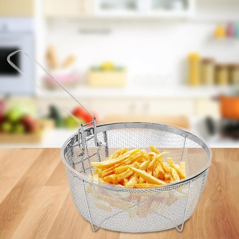 Filter Basket Frying Basket Cooking Tool Stainless Steel Texture Round Basket Cooking Accessory Deep Fryers Strainers