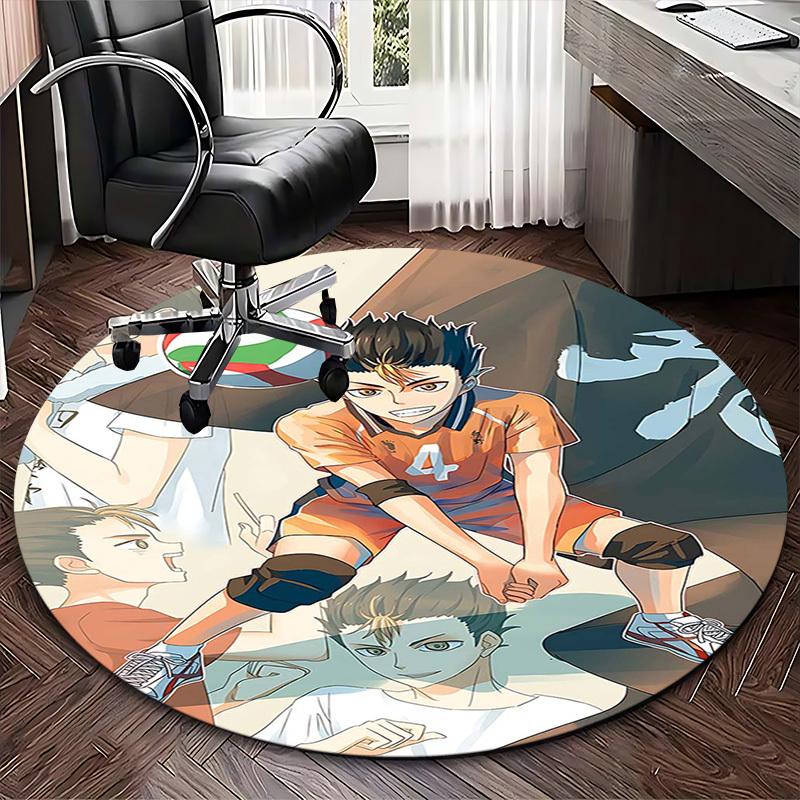 1pc Anime Volleyball Player Round Carpet - Office Chair Mat, Non-Slip Rug for Home Decor, Seasonal Gift, Suitable for Office, Living Room, Bedroom, Ga