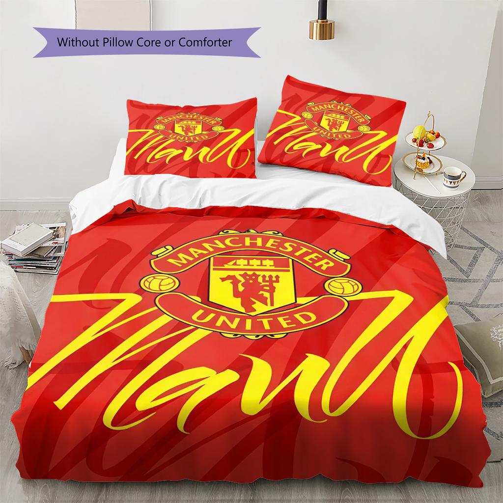Man Utd Bedding Quilt Set Quilt Cover Pillowcase Home Decoration Birthday Gift (1 * Duvet Cover + 2 * Pillowcase, Without Core)