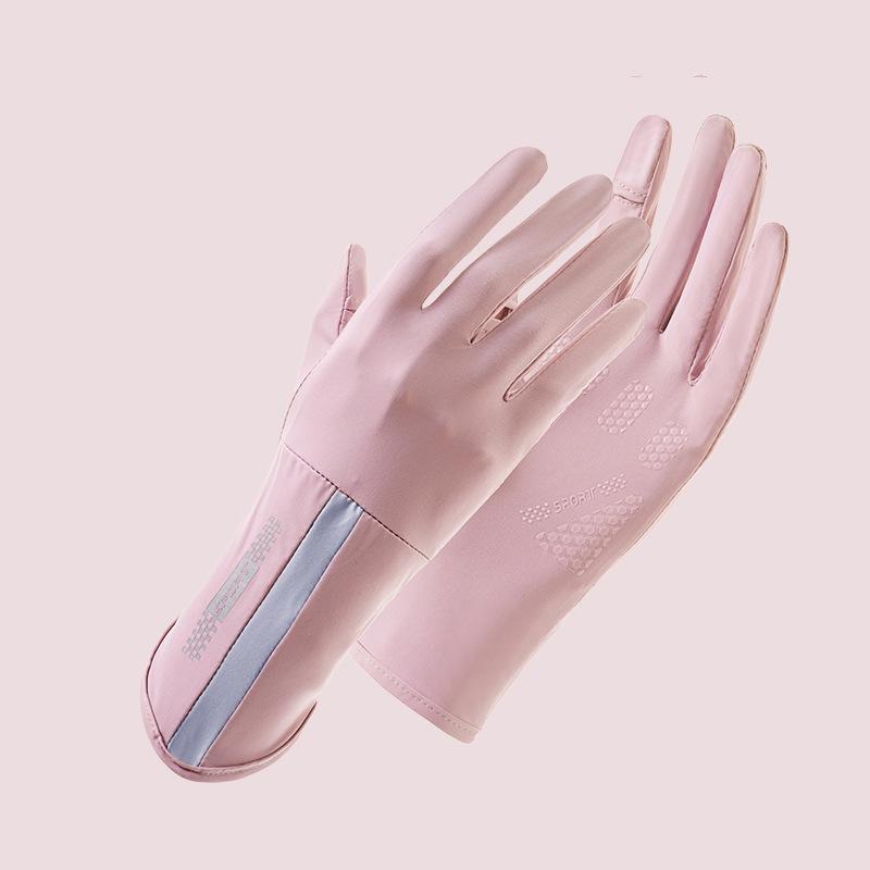 Summer Sunscreen Gloves Women Thin Ice Silk Anti-Ultraviolet Dew Finger Touch Screen Driving Riding Non-Slip Breathable Upf 50+