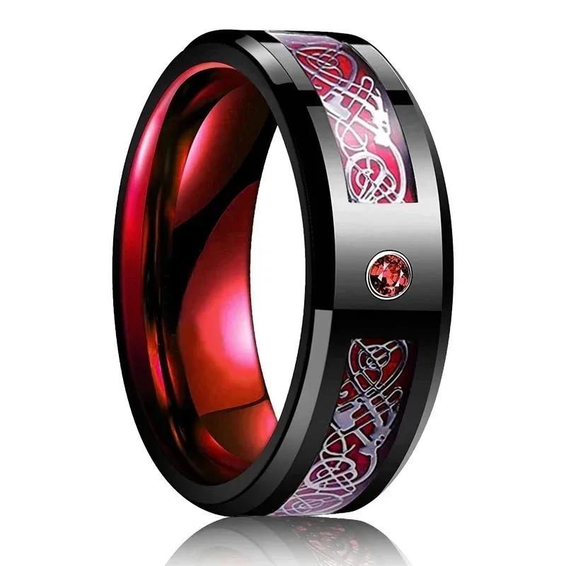 Mode 8mm Herren Edelstahlringe Eingelegte Schwarze Blaue Rote Kohlefaserringe Für Männer Hochzeit Verlobung Party Schmuck Geschenke
