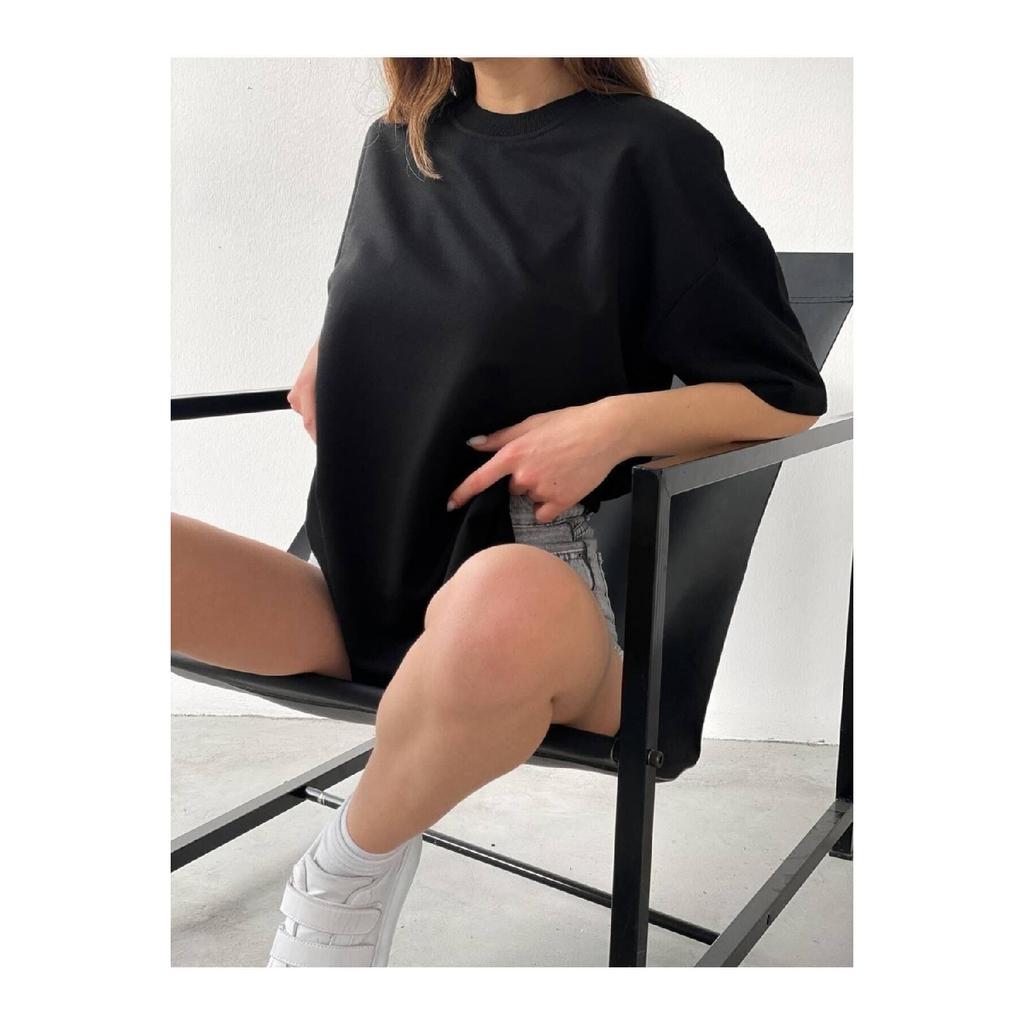 Schwarzes Oversize-Boyfriend-T-Shirt aus Baumwolle für Unisex mit Rundhalsausschnitt