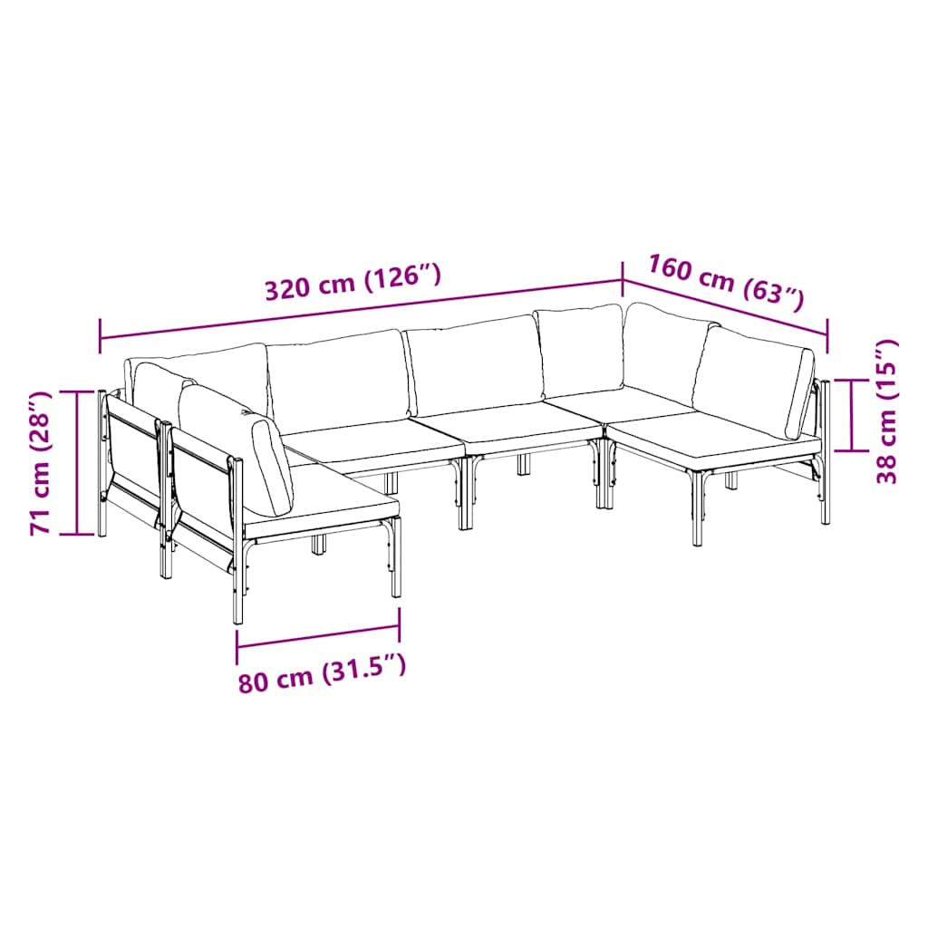6 Piece Garden Sofa Set with Cushions Black Steel