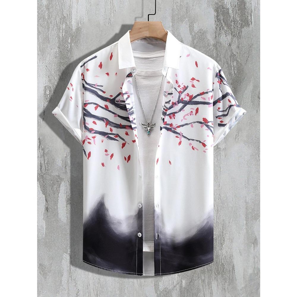 Men's Summer Designer Shirt 3D Ancient Style Plum Blossom Print Hawaiian Shirt Short Sleeve Floral Fashion Retro