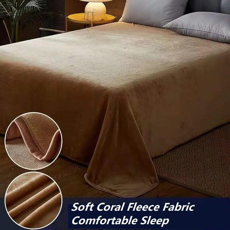 Good Quality Winter Soft Crystal Velvet Flat Sheet Coral Fleece Solid Color Queen King Size Bed Sheet Without Pillowcase