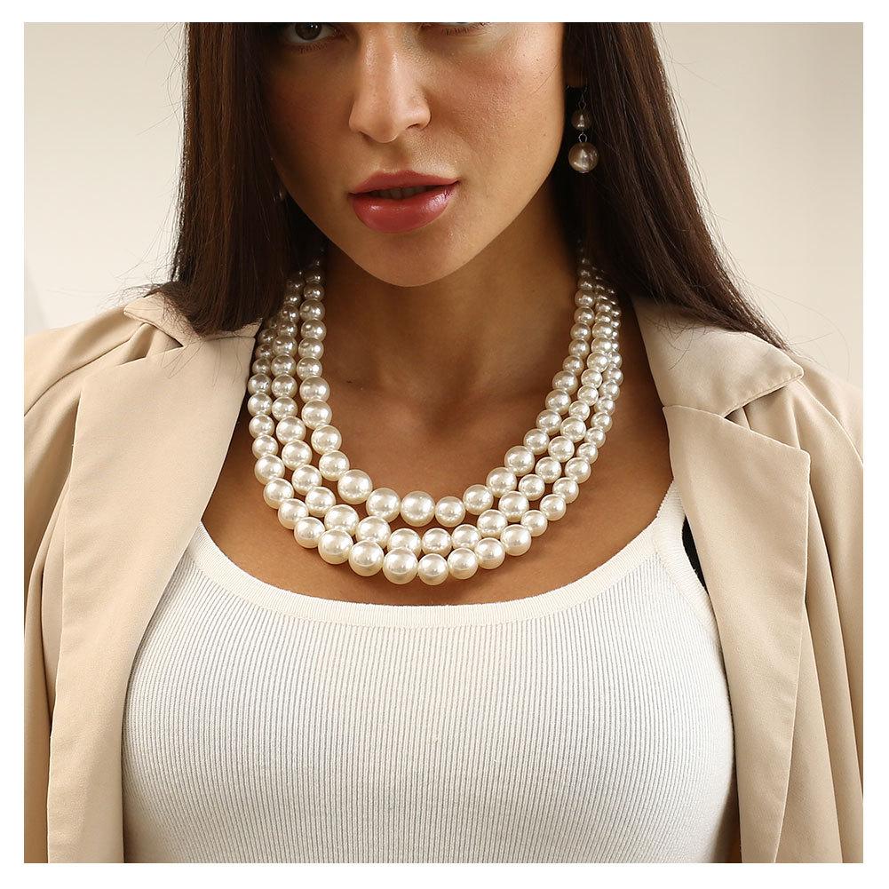 Pearl Exaggerated Ladies String Pearl Clavicle Multi-layer Necklace