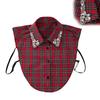 Women Plaid Fake Collar Red Blue Christmas Plaid Collar with Rhinestones Detachable False Collar for Sweater Sweatshirt Hoodie
