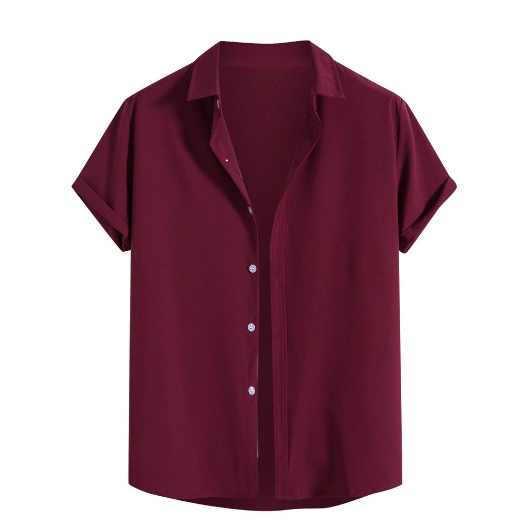 Herren Frühling Sommer Casual Einfarbig Baumwolle Lose Revers Kurzarm Herrenhemd Herrenoberteile