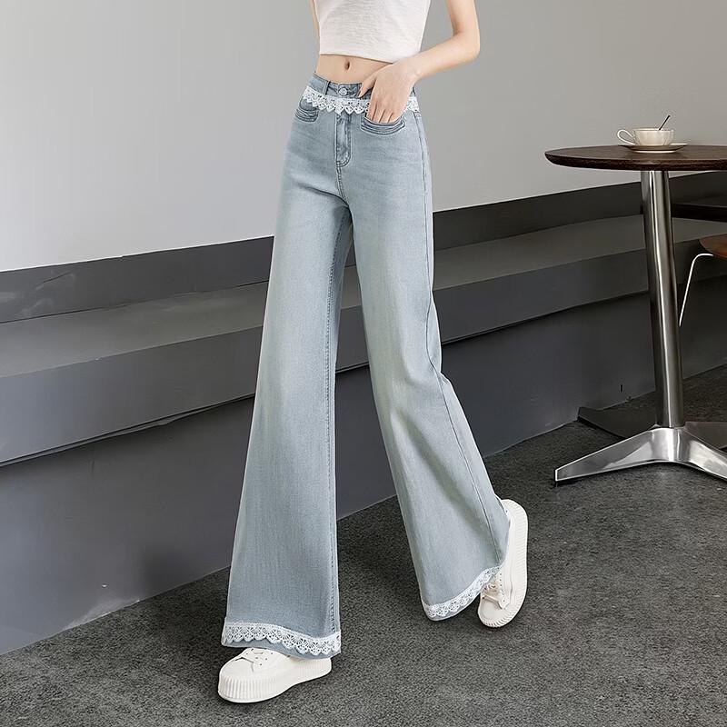 Jeans a zampa con bordi in pizzo da donna Shechi