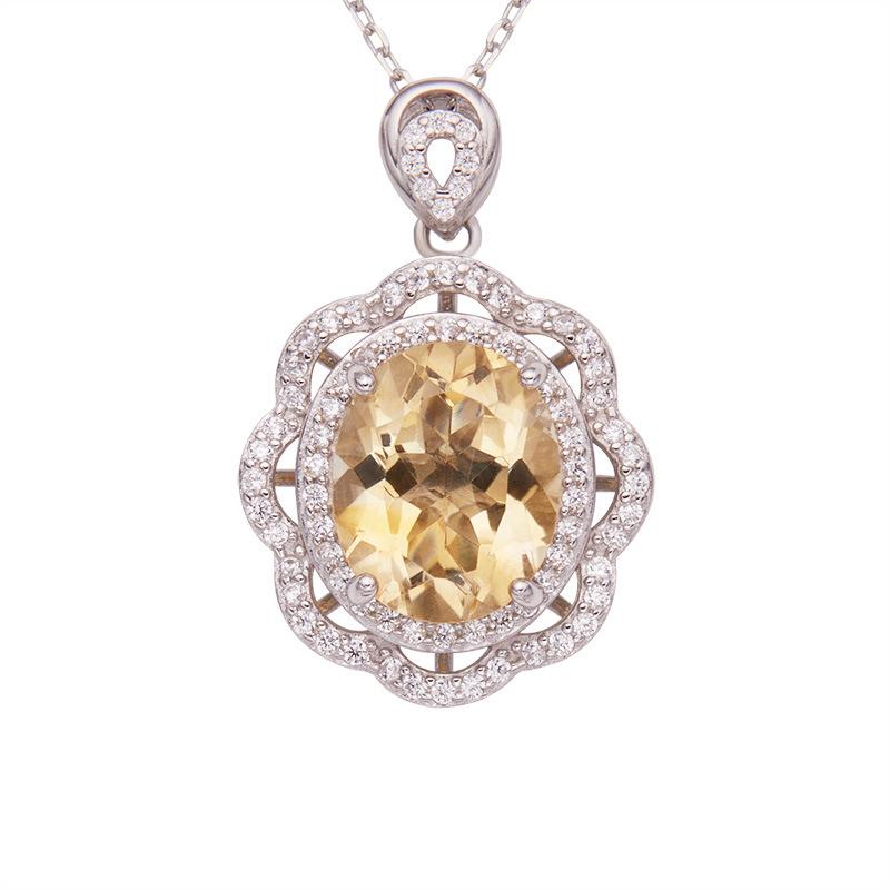 Natural Topaz Amethyst Citrine Pendant Necklace Women'S S925 Sterling Silver Color Treasure Jewelry