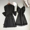 Set Pigiama e Vestaglia da Notte per Donna con Bordi in Pizzo Mini Abito da Notte e Vestaglia a 3/4 Set Pigiama 2 Pezzi Camicia da Notte Sexy Biancheria da Notte per Sposa