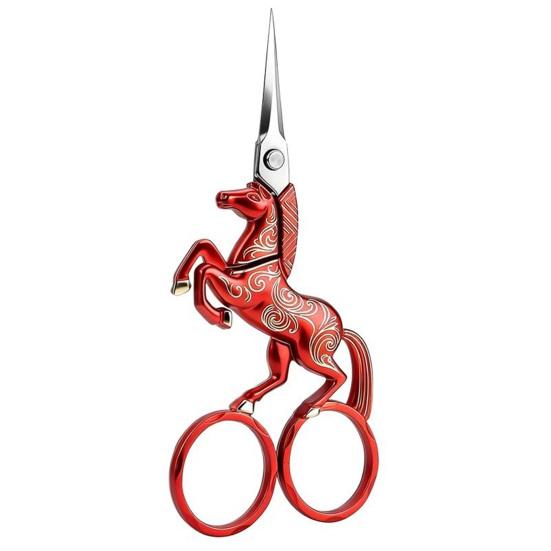 Retro Style Scissors Double-Ring Scissors Stainless Horse-Shaped Handle Steel красный