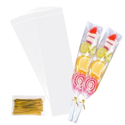 100PCS Clear Long Candy Treat Bag Cookie Food Gift Packaging Flat Wedding Birthday Supplies