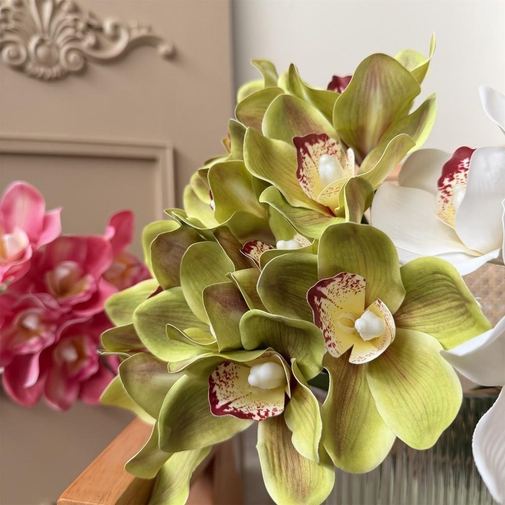 Real Touch Artificial Cymbidium Flowers Magnolia Long Branches Artificial Faux Plants Decorative Simulated Orchid Bouquet