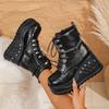 Women's Chunky Heel Platform Black Short Boots Punk Rivet Chain Gothic Ankle Boots Pu Leather Wedges Non-Slip Bootie Size 35-43