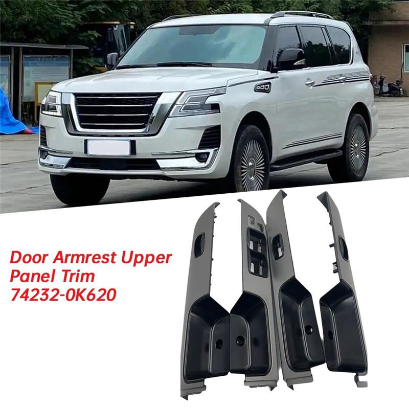 Car Door Armrest Upper Panel Trim Set Of 4Pcs 74232-0K620 For Nissan Y61 2005- Window Glass Lift Switch Panel Cover
