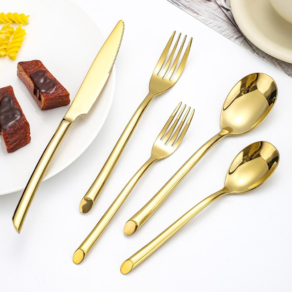 5pcs Silver/Golden Dinnerware Cutlery Set Mirror Stainless Steel Tableware Knife Fork Dessert Spoon New Western Kitchen Flatware