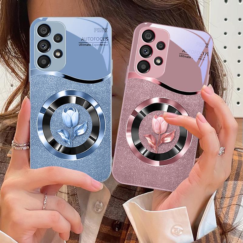 Złoty okrąg tulipan Dla Samsung S 25 S25 Edge S25Ultra S8 9 S10 20 U ltra S21 Pro S22 Plus S23 FE S24 Ultra Szklane Etui na Telefon