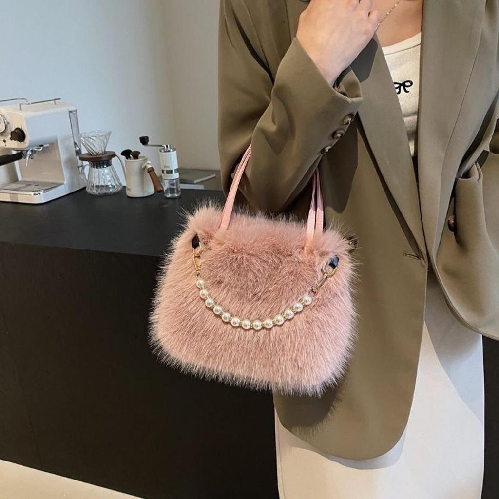 Women's Faux Fur Pearl Crossbody Tote - Autumn/Winter Collection