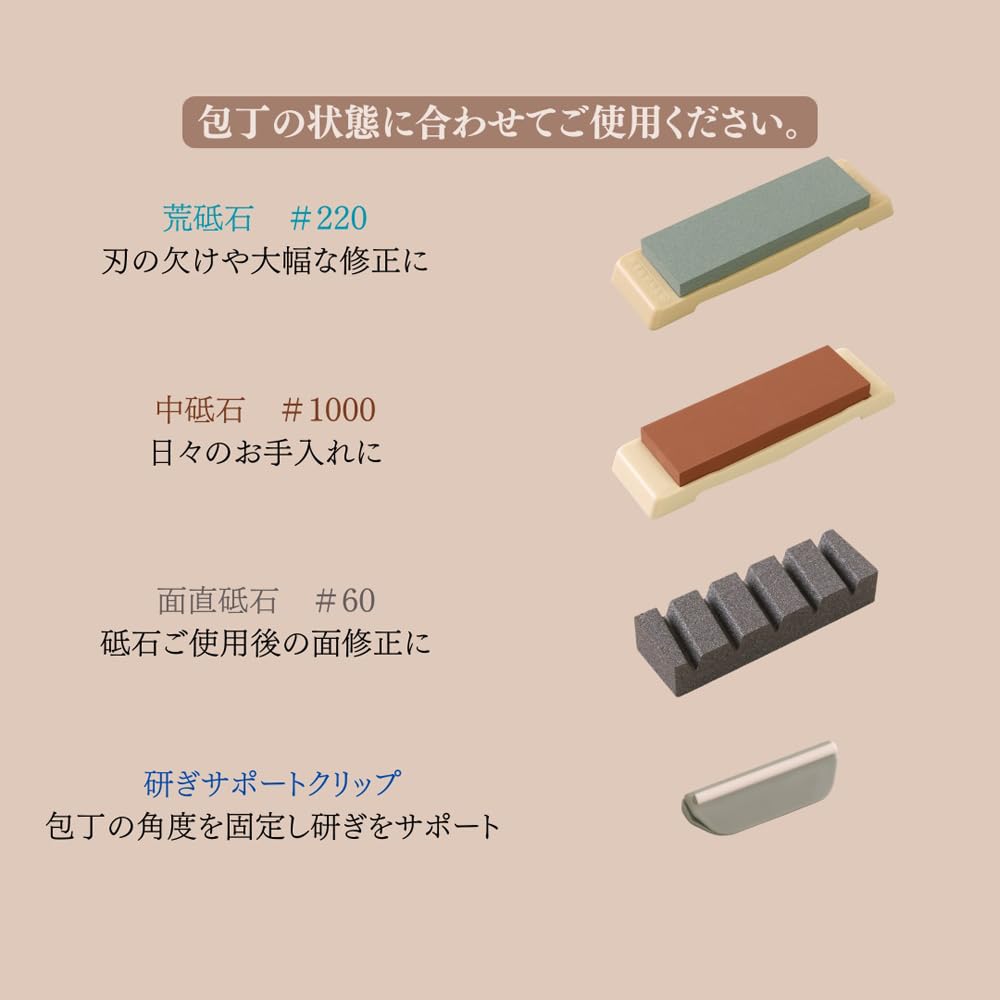 Naniwa Kensetsu Kogyo 4-Piece Whetstone Set with Stand, Medium Finish #1000, Rough Whetstone #220, Surface Refinishing Whetstone, Clip