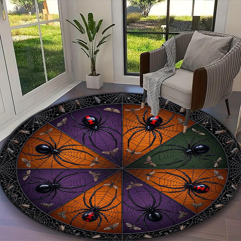 1pc Cool Multitone Block Night Spiders Carpet for Room Floor Mat, Comfortable Office Chair Printed Round Rug, Beautiful Hotel Rug