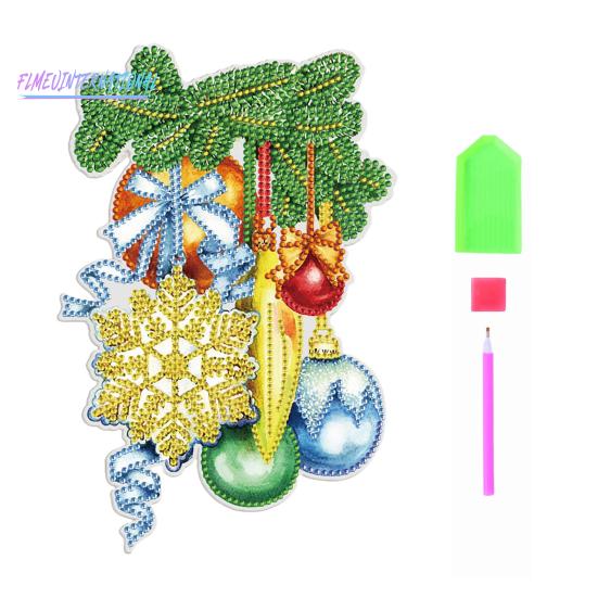 1 Set Weihnachts-Diamant-Gemälde-Aufkleber mit Bohrstift, Wachsplatte, Kinder-DIY-Kunsthandwerk, bunte Strass-Weihnachtskugel, Schneeflocke, Wand- und Fensterdekoration