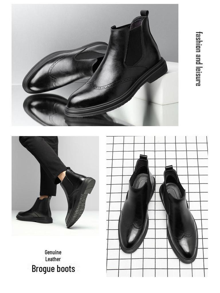 Men’s Mid-High Top Genuine Leather Brogue Chelsea Boots