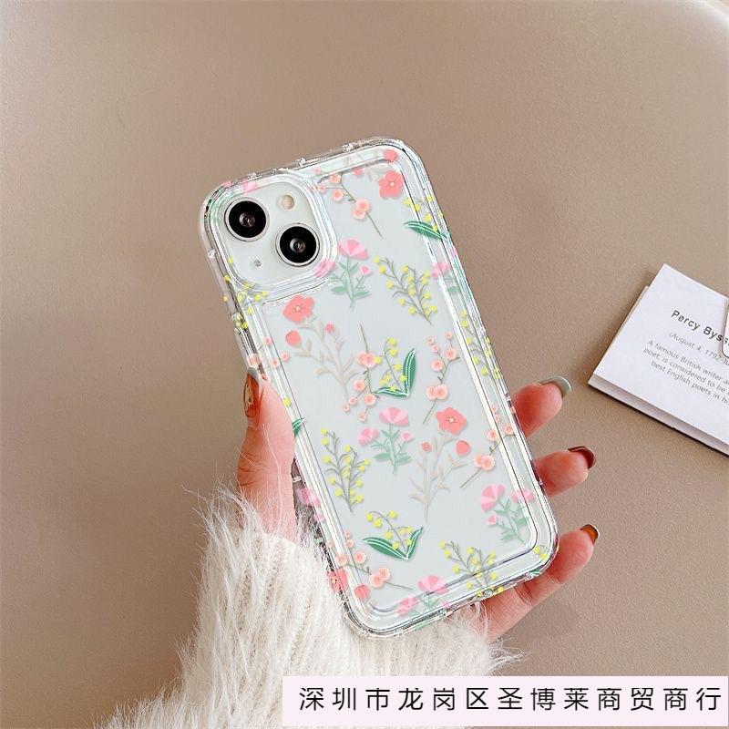 Summer atmosphere iPhone15promax mobile phone case Apple 14 transparent soft case 16 women's floral anti-drop cover