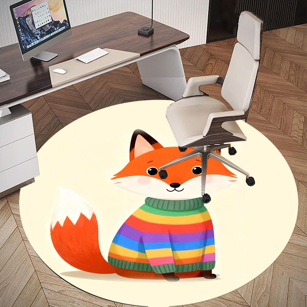1pc fox rainbow sweater Round Chair mat Area Rug - Non-Slip, Floor Mat for Office, Bedroom, and Indoor Decor -Gift c1125003