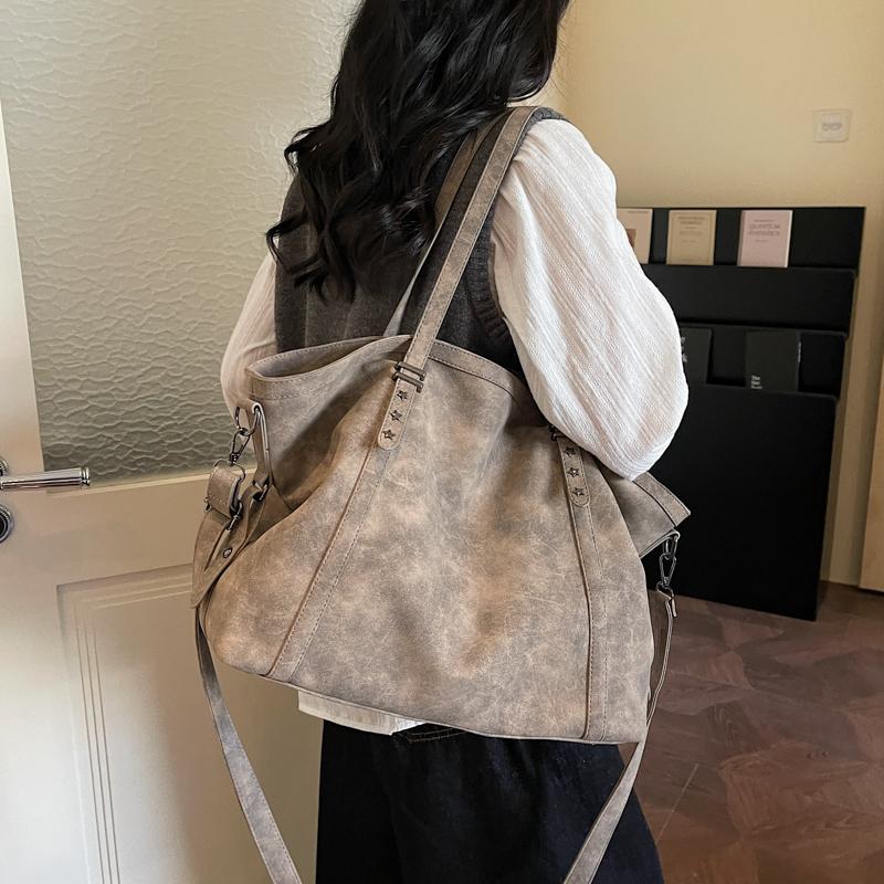 Vintage Kunstleder-Tragetasche Damen Übergröße Schultertasche mit verstellbarem Riemen und klassischem Design