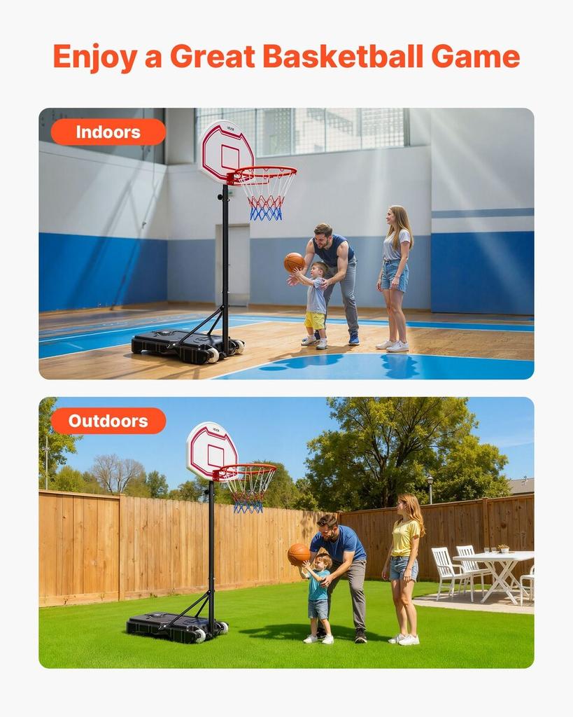 Portable Basketball Stand, 1.6 to 2.1m Height Adjustment Basketball Hoop & Goal, Kids Adjustable Basketballs Hoop with Nylon Net & Rolling Wheels,