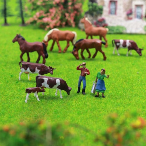 Evemodel Scenery Collection, 1:87 Scale Cow Models, Cow Models, Human Figures, Horse Models, 36-Piece Set, for Farms, Ranches, Micro Landscapes, Decor