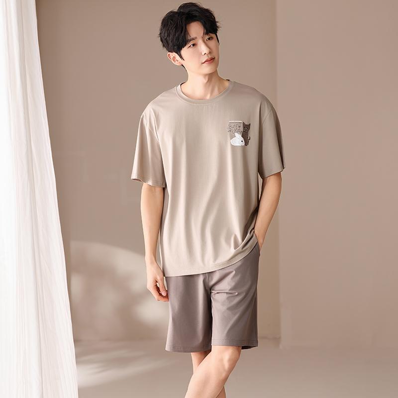 Summer Men's Pajamas Set Casual Loose MODAL COTTON Sleepwear Loungewear Students Two-Piece Sets Cartoon Youth Nightwear Homewear