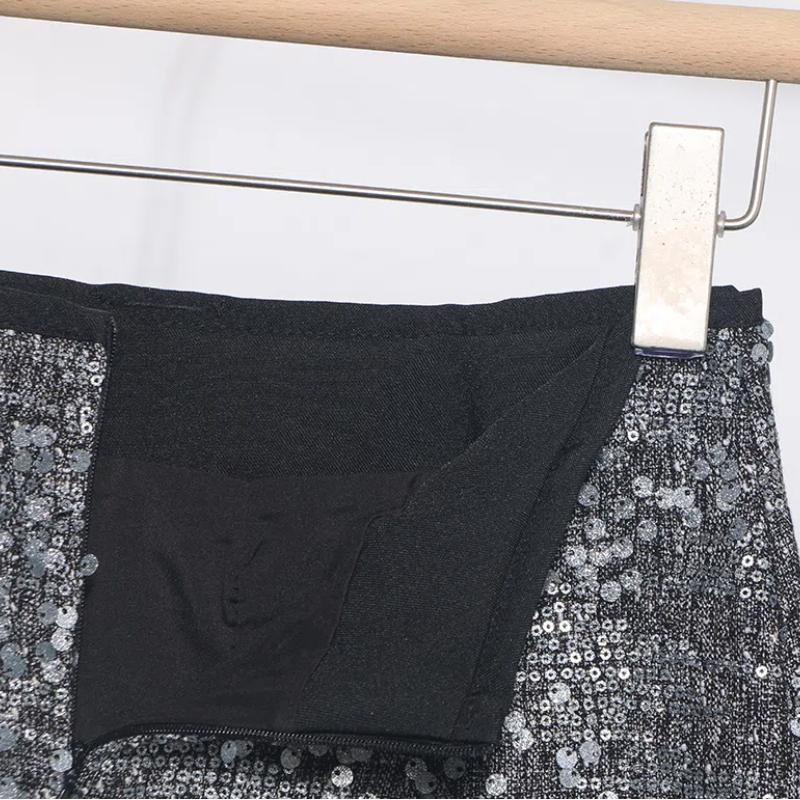 Heavy Industry Silver Sequined Skirt Female Small 2025 Sparkling Streamer A-line Bag Hip Skirt Zipper Uchimura Female Skirt